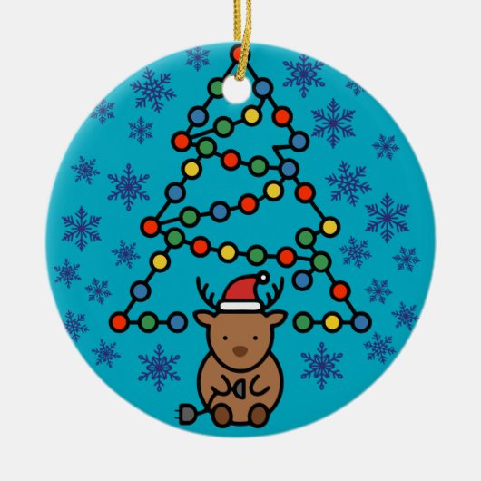 Décoration En Céramique Funny Reindeer with Plug and Christmas Light Tree (Devant)