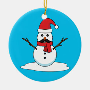 Décoration En Céramique Funny Snowman avec Moustache et carotte