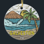 Décoration En Céramique Galveston Beach Texas Vintage<br><div class="desc">Galveston Beach dessiné à la main illustration avec montagnes et vagues océaniques dans l'arrière - plan. Parfait pour tous ceux qui aiment visiter Galveston Beach.</div>