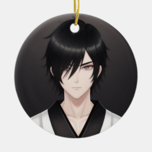 Décoration En Céramique Garçon Anime aux Cheveux Foncés en Tenue Tradition