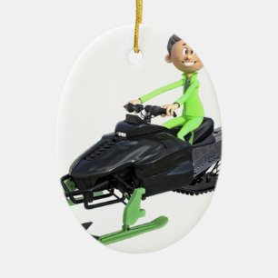 Décoration En Céramique Garçon de bande dessinée sur un Snowmobile