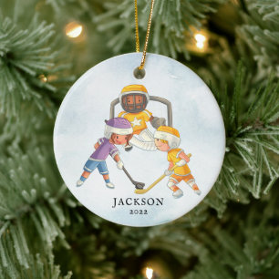 Décoration En Céramique Garçon de hockey Noël personnalisé