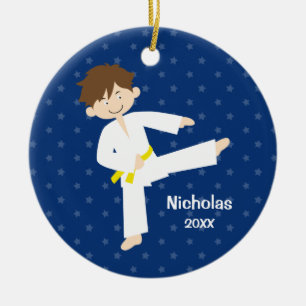 Décoration En Céramique Garçon de karaté du Taekwondo d'étoiles bleues