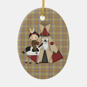 Décoration En Céramique Garçon indien indigène d'ornement de Noël