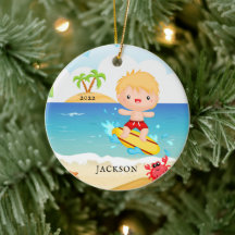 Garçon surfeur mignon Noël personnalisé