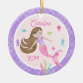 Décoration En Céramique Garde-photo Mermaid Brown cheveux rose et violet (Devant)