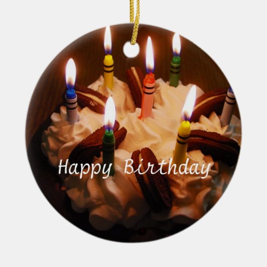 Décoration En Céramique Gâteau de joyeux anniversaire (Devant)