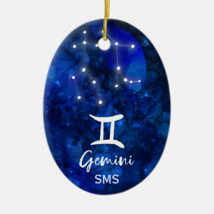 Décoration En Céramique Gemini Zodiac Constellation Bleu Galaxie Monogramm