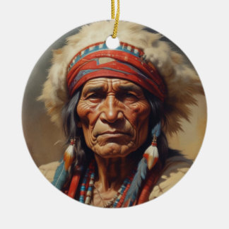 Décoration En Céramique Geronimo Portrait du chef guerrier indien