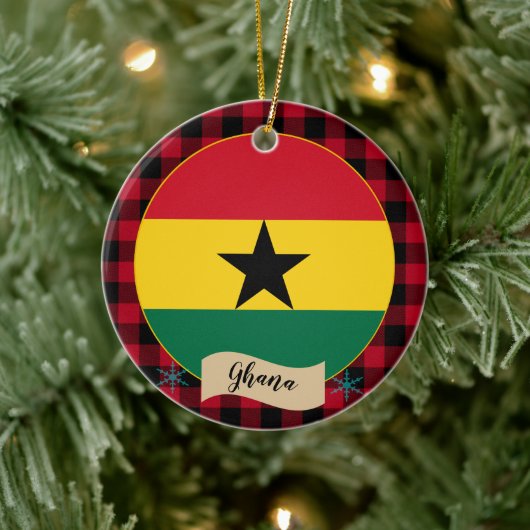 Décoration En Céramique Ghana, Plaid de buffle rouge et drapeau ghanéen (Arbre)