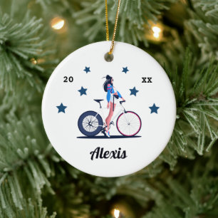 Décoration En Céramique Girl Cyclist Cycling Vélo Nom et année de l'enfant