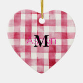 Décoration En Céramique Girly Pink White Plaid Stripes Monogram Christmas (Devant)