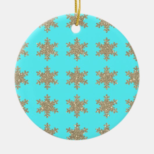 Décoration En Céramique Glittery Gold Snowflakes Motif Turquoise Bleu (Devant)
