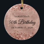 Décoration En Céramique Glittery Rose Gold 50th Birthday<br><div class="desc">Créez votre propre ornement du cercle des 50 ans pour votre mère. Vous pouvez customiser le texte de bloc ou le libellé de calligraphie ou le style de police. L'arrière - plan de l'art numérique présente une parties scintillant et un papier d'or rose qui s'imprime comme une photo sur ces...</div>