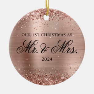 Décoration En Céramique Glittery Rose Gold Foil Notre 1ère photo de Noël