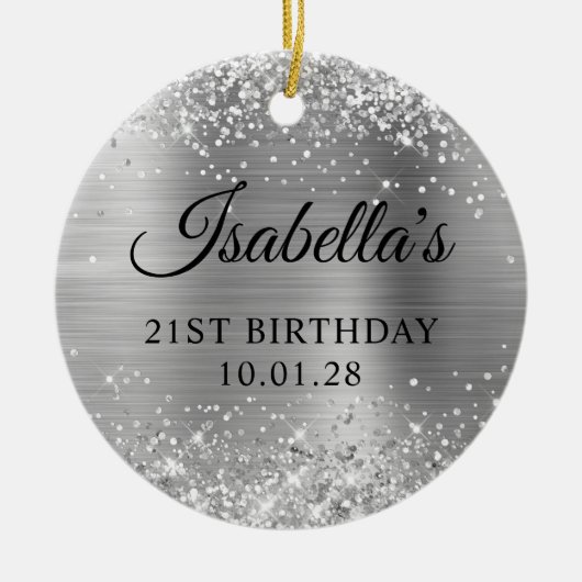 Décoration En Céramique Glittery Silver Foil 21e anniversaire Photo (Devant)