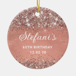 Décoration En Céramique Glittery Soft Rose Gold Foil 65e Anniversaire Clas