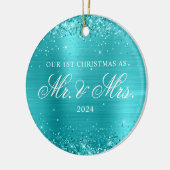 Décoration En Céramique Glittery Turquoise Blue Foil Notre 1er Noël (Gauche)