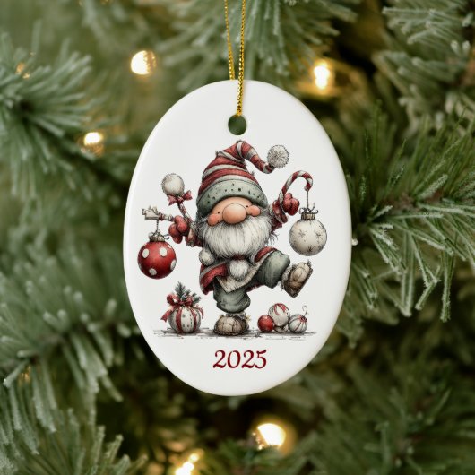 Décoration En Céramique Gnome Ceramic Oval Christmas Ornament (Arbre)