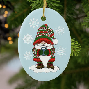 Décoration En Céramique Gnome de Noël Cosy Rouge Vert Hiver Mignon