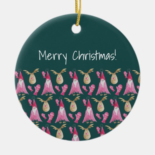 Décoration En Céramique Gnome Et Rinder Avec Gant Rose (Devant)