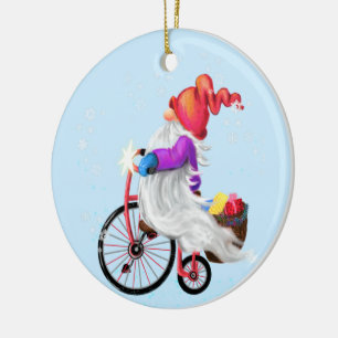 Décoration En Céramique Gnome ornementale de l'arbre de Noël avec vélo et