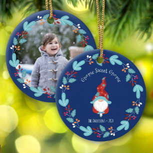 Décoration En Céramique Gnome Sweet Elf Elf Floral Wreath Photo Bleu