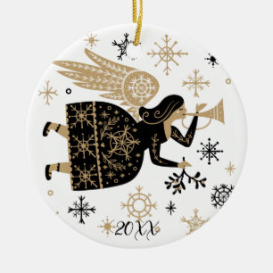 Décoration En Céramique Gold Angel Stars Noël Carol Folkart