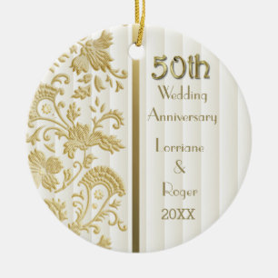 Décoration En Céramique Gold Floral Elegance 50e anniversaire Mariage