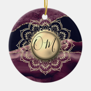 Décoration En Céramique Gold Lotus OM Mandala Lavender Marbre