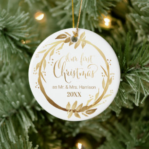 Décoration En Céramique Gold Wreath  Notre 1er Noël en tant que Monsieur 