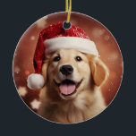 Décoration En Céramique Golden Retriever à Santa Hat<br><div class="desc">Golden Retriever dans un ornement de Noël de chapeau de Père Noël.</div>
