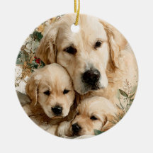 Golden Retriever et chiots Noël vintage
