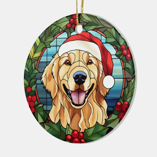 Décoration En Céramique Golden Retriever Holly Berry Wreath (Gauche)