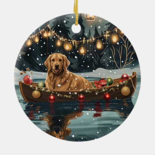 Décoration En Céramique Golden Retriever Noël Festive Voyage (Dos)