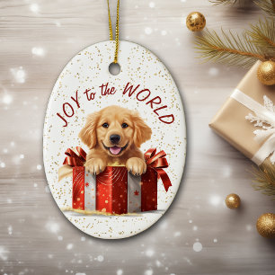 Décoration En Céramique Golden Retriever Puppy Joy to the World Christmas