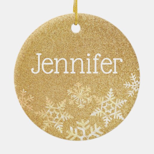 Décoration En Céramique Golden Snowflakes Custom Name (Dos)