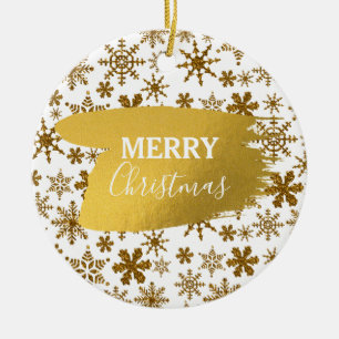 Décoration En Céramique Golden Sparkling Snowflakes Joyeux Noël