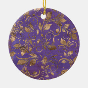 Décoration En Céramique Golden Swirl Branches on purple