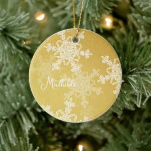 Décoration En Céramique Golden White Snowflakes Minimaliste Nom de Noël