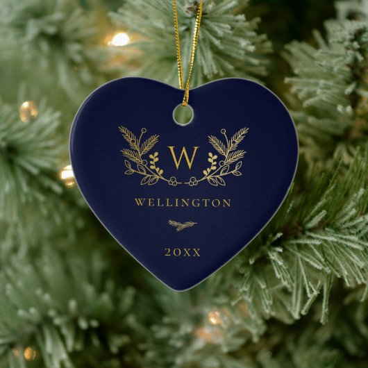 Décoration En Céramique Golden Winter Sprigs Monogram Blue (Arbre)