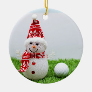Décoration En Céramique Golf ball avec Snowman pour Noël de Golfer