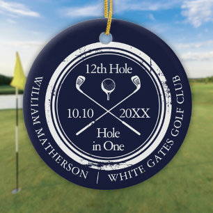 Décoration En Céramique Golf trou en un rétro bleu marine personnalisé