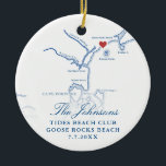 Décoration En Céramique Goose Rocks Beach ME Carte Mariage Photo Noël<br><div class="desc">Commémorez votre journée spéciale avec notre carte personnalisée Marine Blue Goose Rocks Beach Map Mariage Keepsaké Noël Ornement. Doté d'une carte élégante de Goose Rocks Beach et Cape Porpoise, dans le Maine, cet ornement est le parfait souvenir côtier. Personnalisez-le avec votre photo de mariage sur le dos pour créer un...</div>