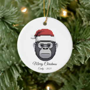 Décoration En Céramique Gorille Pixel Art Singe Chapeau de Père Noël Cadea