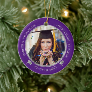 Décoration En Céramique Graduation 2 Photo Purple Silver Grad Casquette An