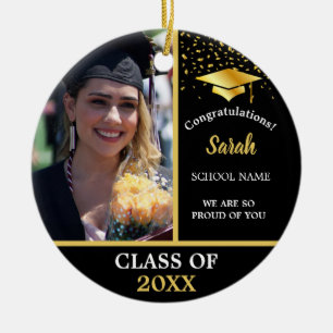 Décoration En Céramique Graduation Black & Gold Custom Photo Class Of 2023
