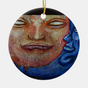 Décoration En Céramique Graffiti face soleil et lune