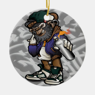 Décoration En Céramique graffiti personnage hip hop singe tenant spray