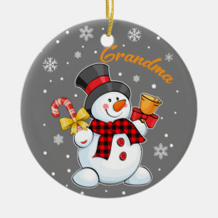 Décoration En Céramique Grand-mère Snowman Sucre de canne Noël Rouge Plaid